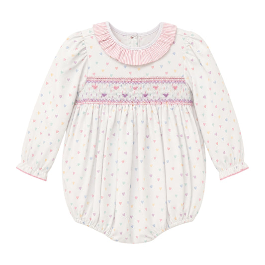 Catherine Long Sleeve Smocked Bubble, Pastel Hearts