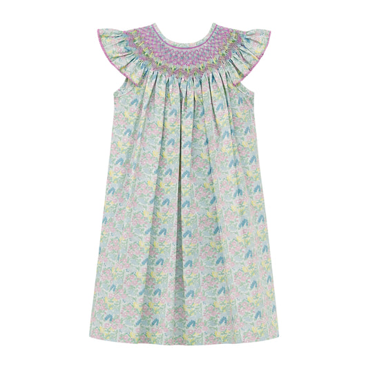 Eloise Angel Wing Bishop Dress, Lavender Blooms