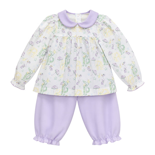 Harper Long Sleeve Bubble Pant Set, Mardi Party Print