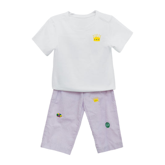 Tyler All Over Embroidered Pant Set, Mardi Gras Trio