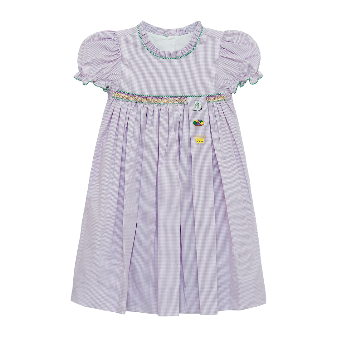 Margaret Smocked Dress, Mardi Gras Trio