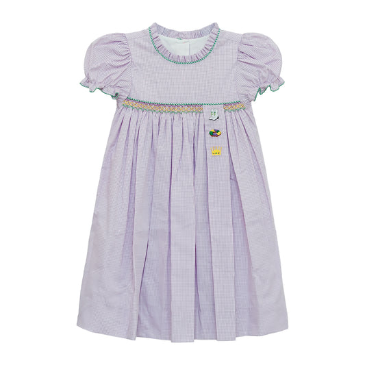 Margaret Smocked Dress, Mardi Gras Trio