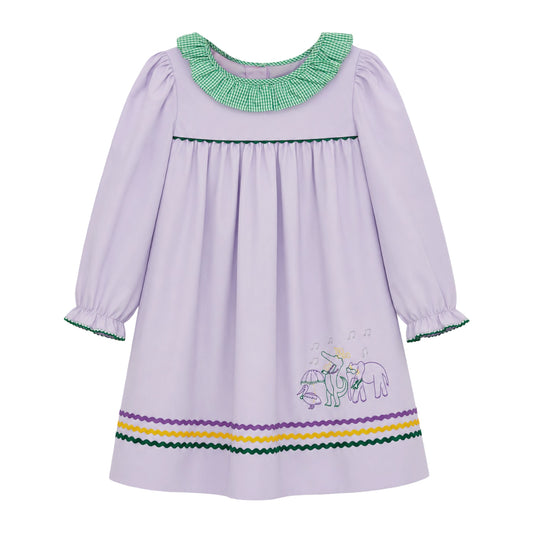 Allie Ruffle Collar Long Sleeve Dress, Mardi Party Embroidery