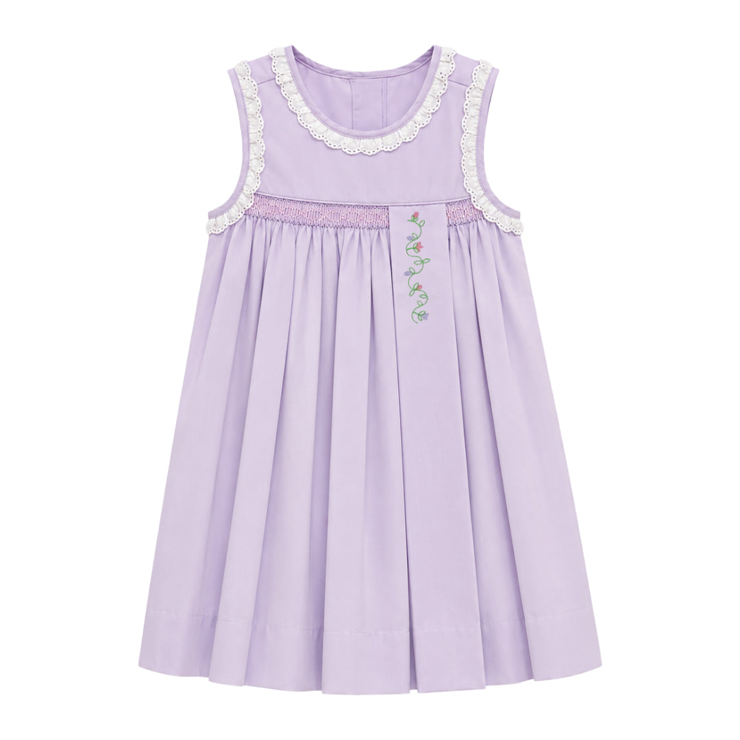 Maggie Smocked Dress, Lavender Vines