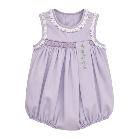 Maggie Smocked Bubble, Lavender Vines