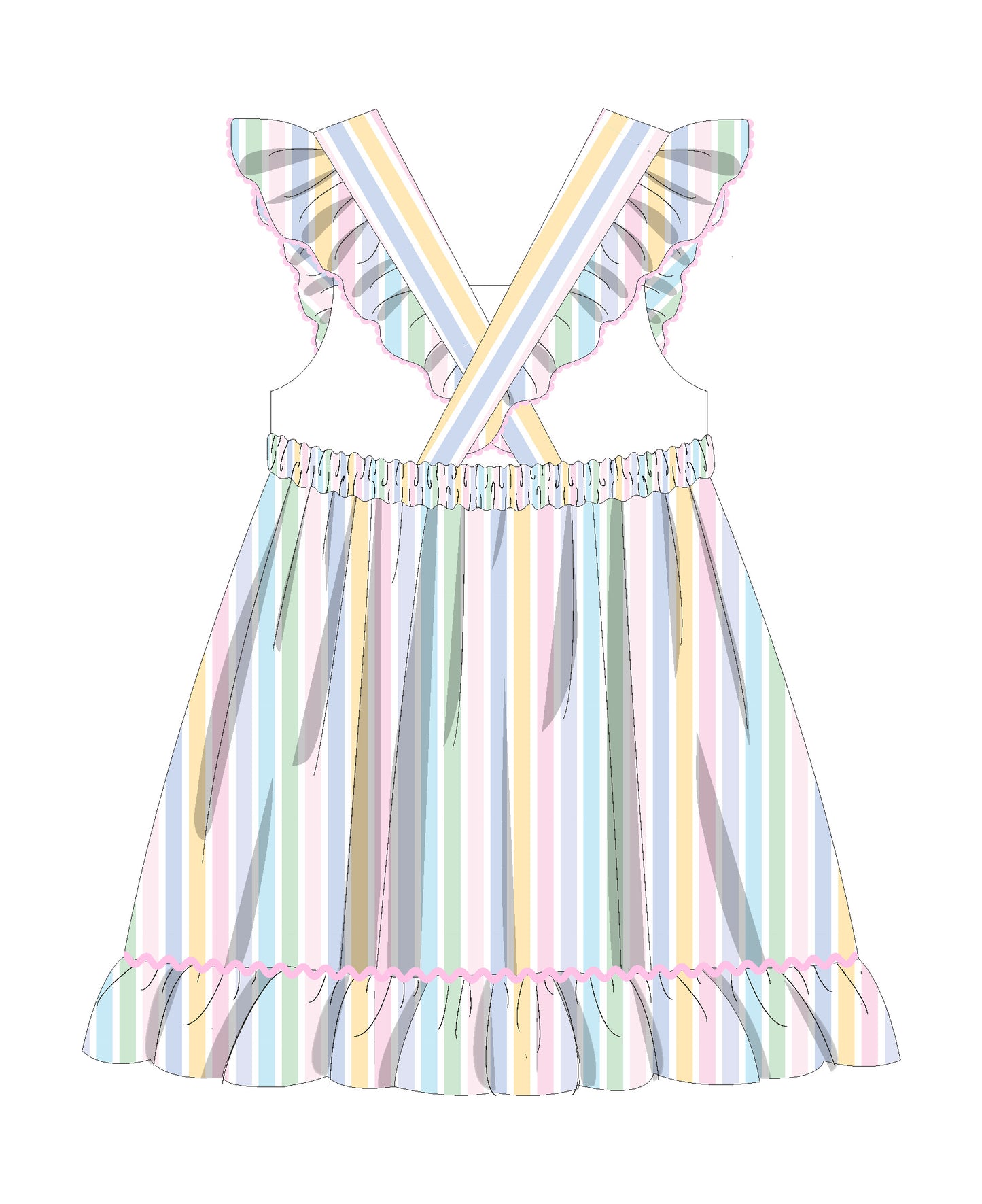 Sally Snowball Smocked Striped Ruffle Dress