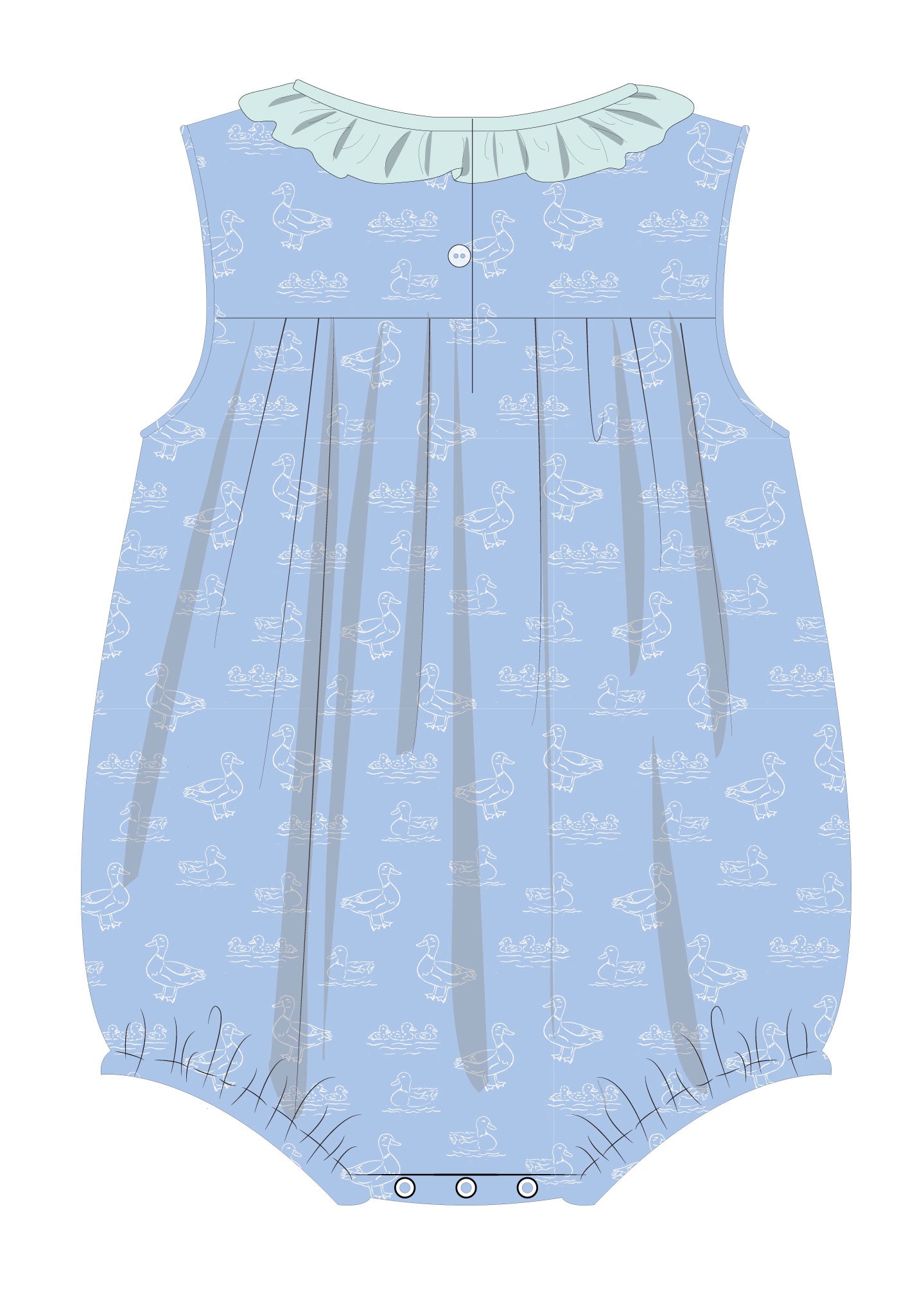 Allie Blue Ducks Print Ruffle Collar Bubble