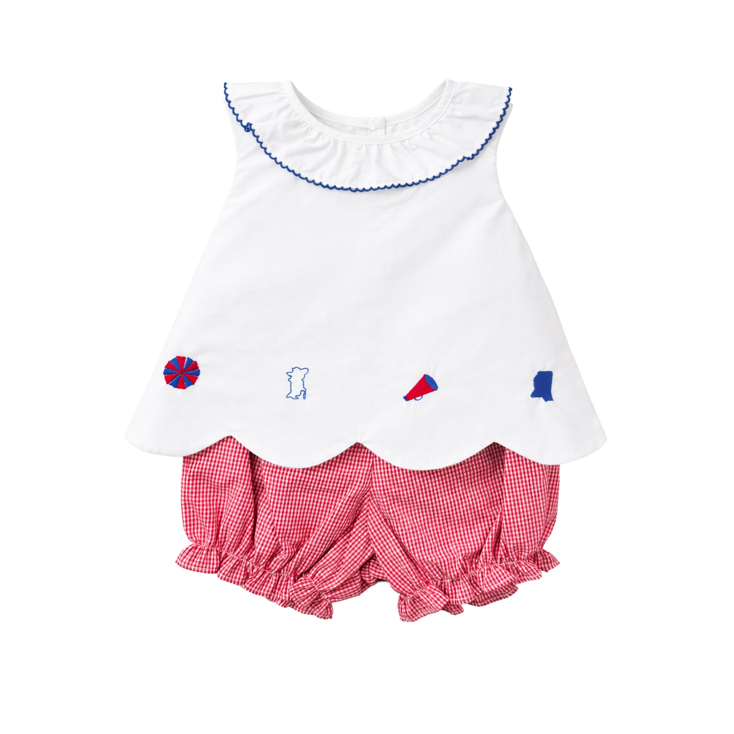 Elaine Ruffle Collar Scallop Bloomer Set, Red Colonels