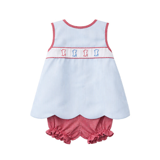 Elaine Scallop Bloomer Set, Blue Colonel Stripe