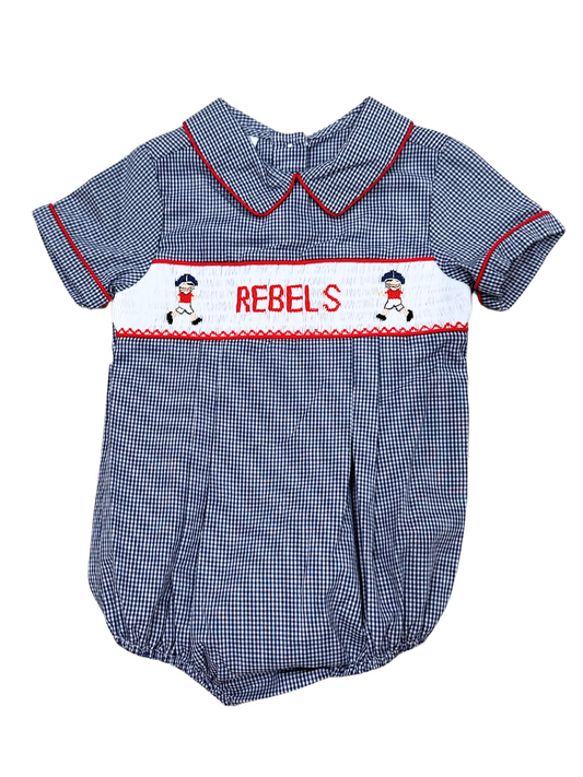 Navy Gingham Smock Football Boys Bubble