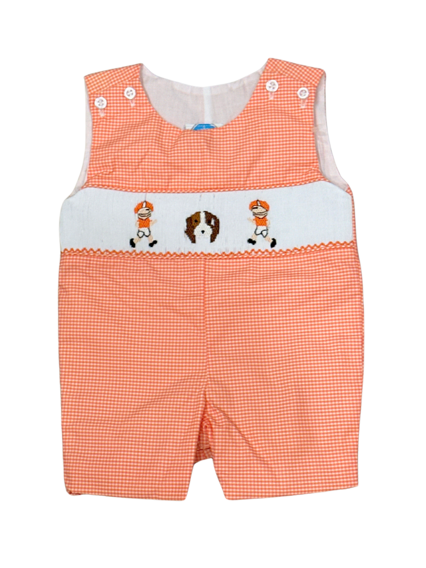 Gingham Orange Hound Dog Smock Football Jon Jon
