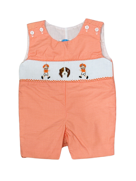 Gingham Orange Hound Dog Smock Football Jon Jon