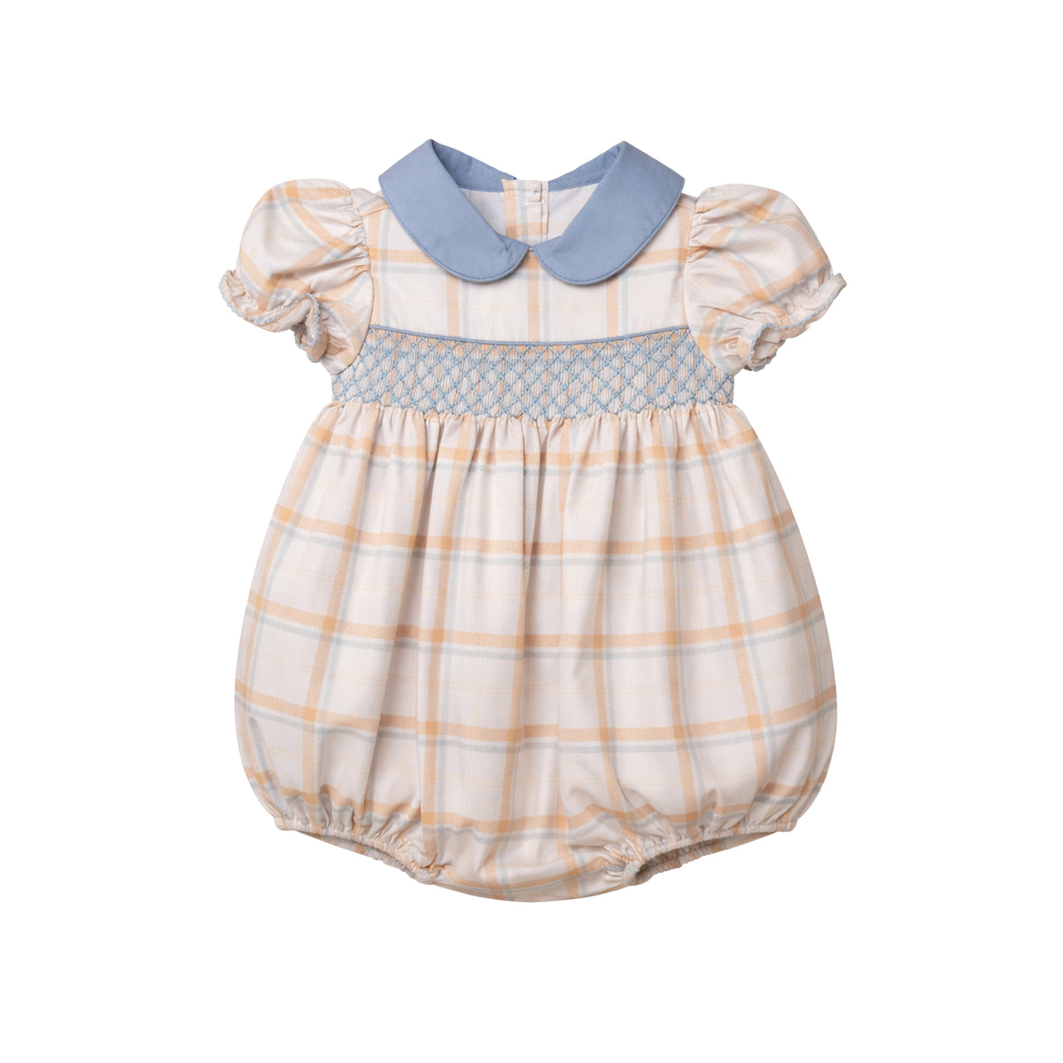 Cora Smocked Short Sleeve Bubble, Aspen Plaid