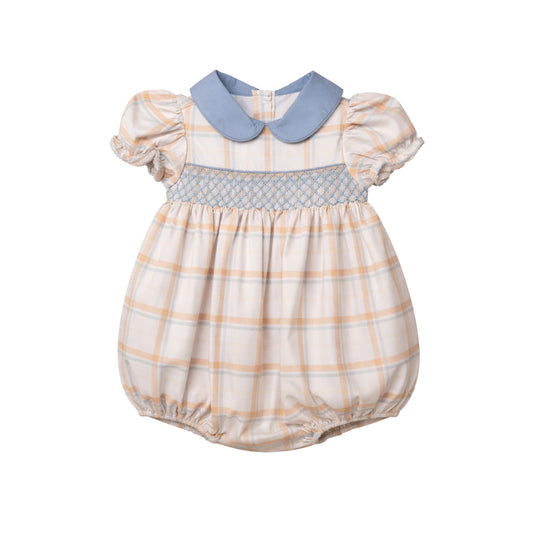 Cora Smocked Short Sleeve Bubble, Aspen Plaid