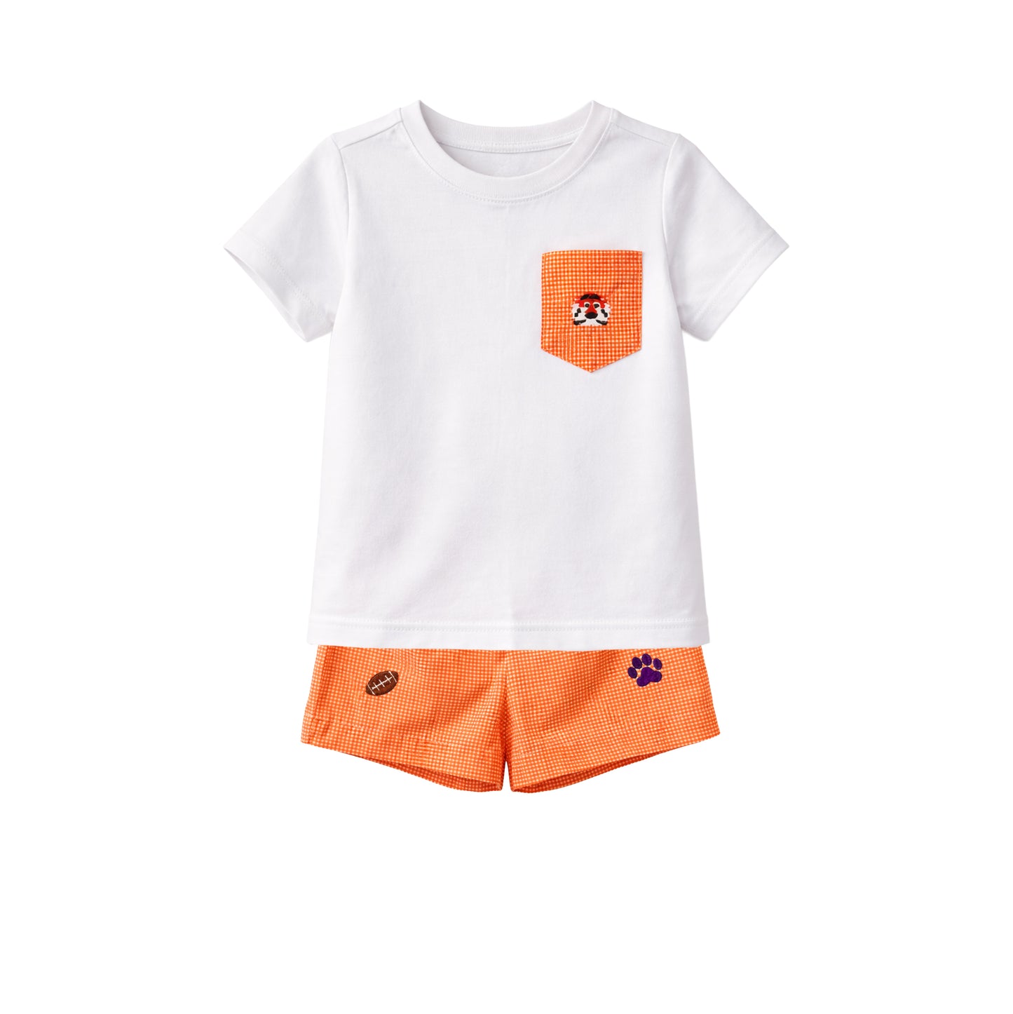 Stephen Pocket Short Set, All Over Embroidery Orange Purple Tigers