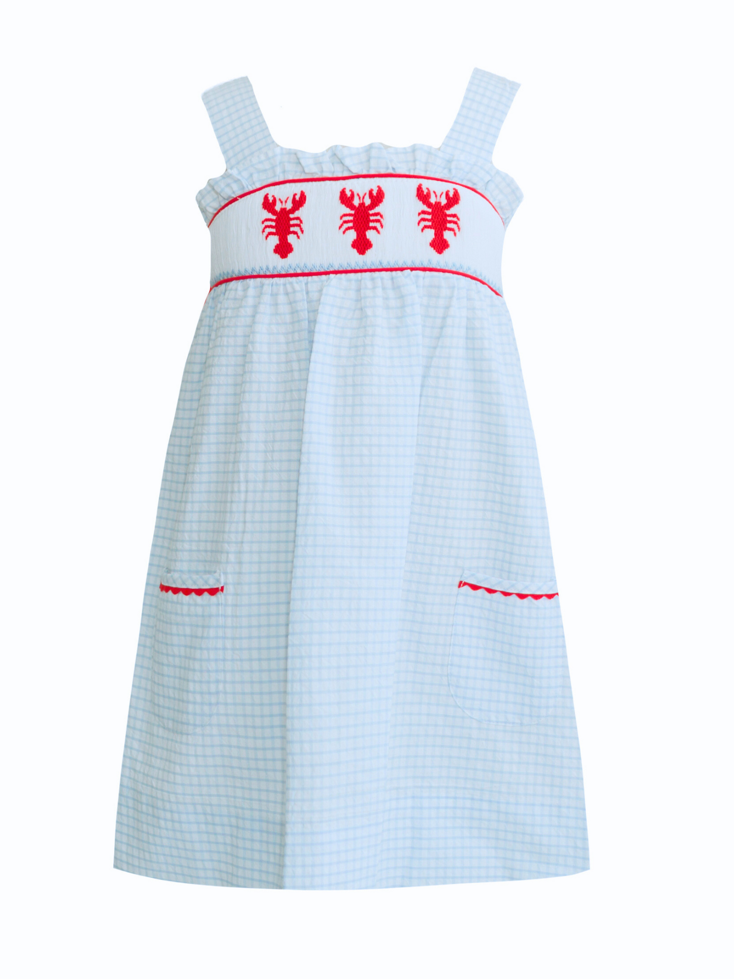 Jesse Blue Windowpane Seersucker Smocked Crawfish Dress
