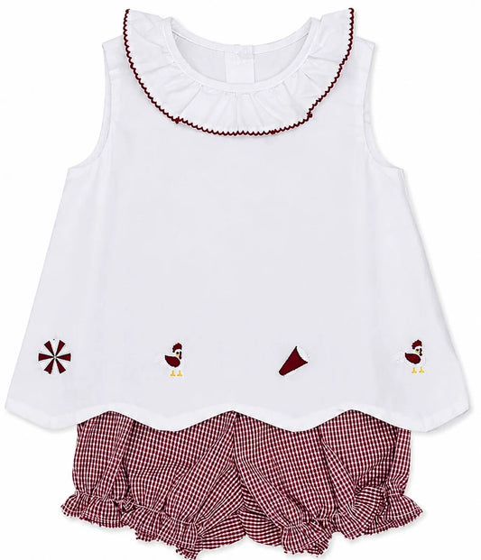 Elaine Ruffle Collar Scallop Bloomer Set, Garnet Gamecock