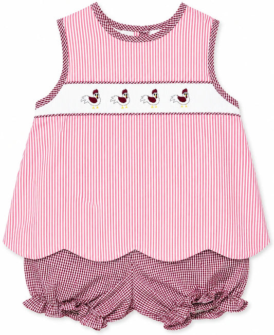 Elaine Scallop Bloomer Set, Garnet Gamecock Stripe