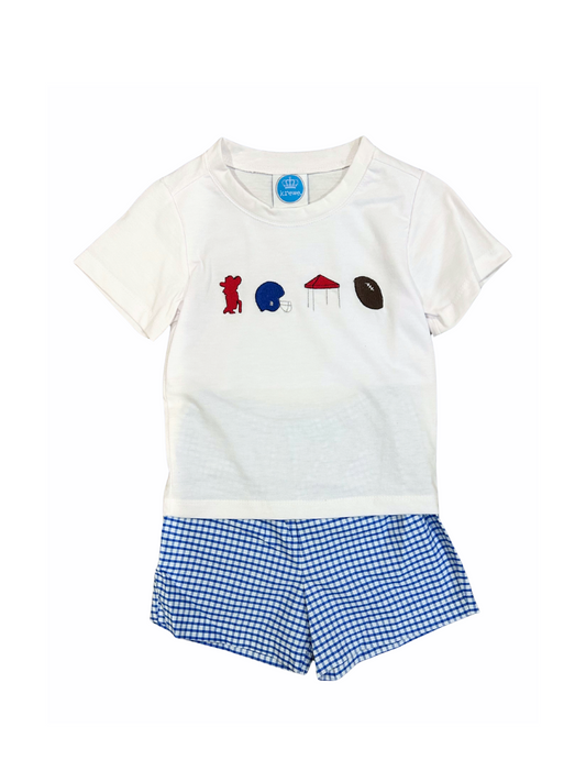 Blue Gingham Spirit Embroidered Short Set