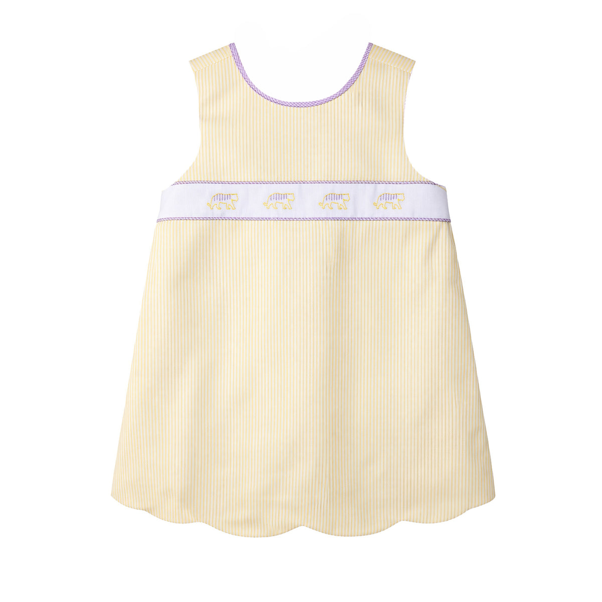 Nora Scallop Dress, Yellow Tiger Stripe