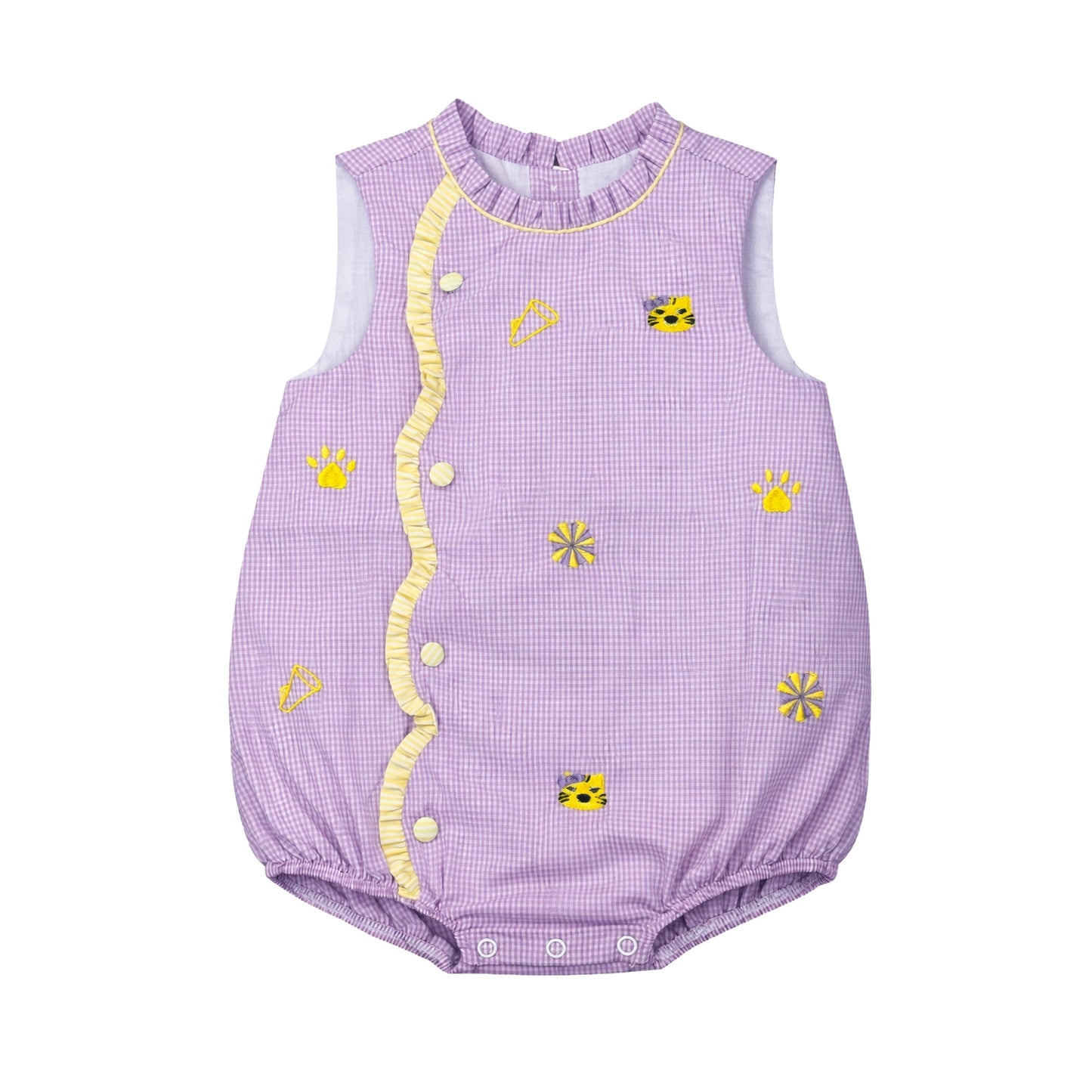 Claire Scallop Bubble, All Over Embroidery Purple Tigers
