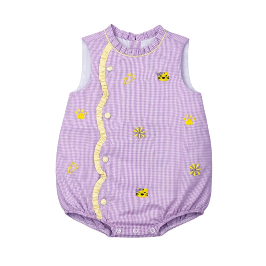 Claire Scallop Bubble, All Over Embroidery Purple Tigers