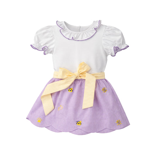 Madeline Skirt Set, All Over Embroidery Purple Tigers