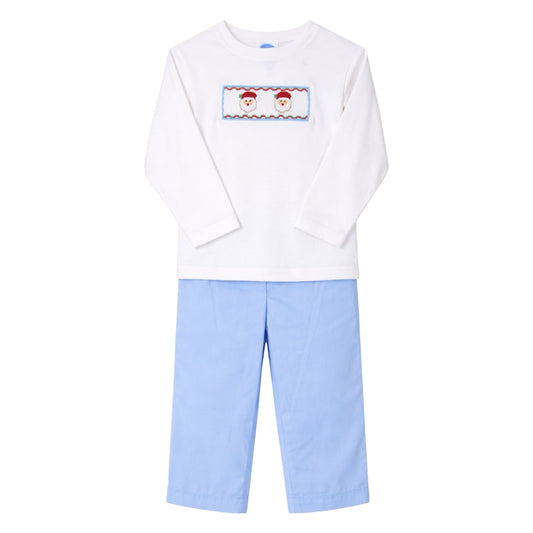 Ollie Long Sleeve Smock Pant Set, Blue Cord Santa