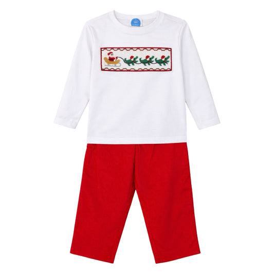 Ollie Long Sleeve Smock Pant Set, Cajun Cord Santa
