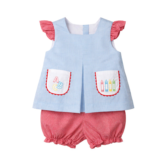 Gabby Pleat Bloomer Set, ABC Gingham
