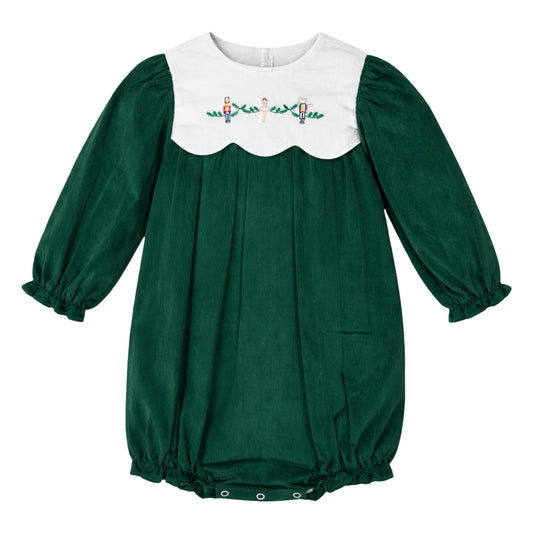 Lucy Long Sleeve Scallop Bubble, Green Cord Christmas Tartan